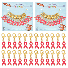 12Pcs Alloy Enamel Breast Cancer Awareness Ribbon Charm Locking Stitch Markers HJEW-PH01685