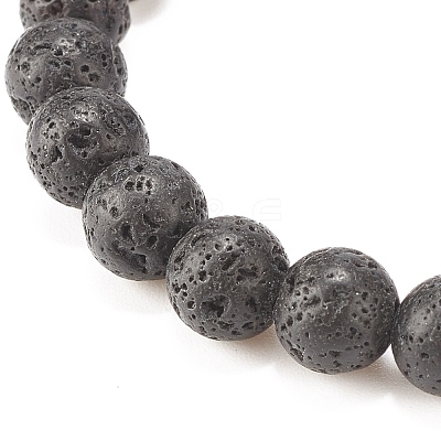 Natural Lava Rock Stretch Bracelet with Alloy Cross BJEW-JB08192-04-1