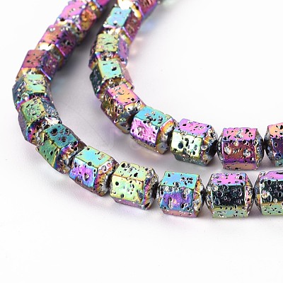 Electroplated Natural Lava Rock Beads Strands X-G-T114-71E-1