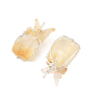 Copper Wire Wrapped Heated Natural Citrine Pendants PALLOY-TA00436-1