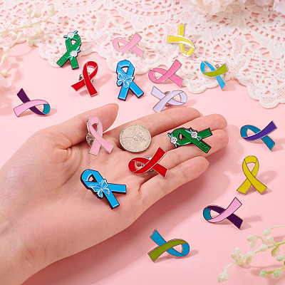 20Pcs 10 Styles Awareness Ribbon Enamel Pin JEWB-TA0001-39-1