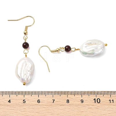 Natural Baroque Keshi Pearl and Natural Amber Dangle Earrings EJEW-JE07110-1