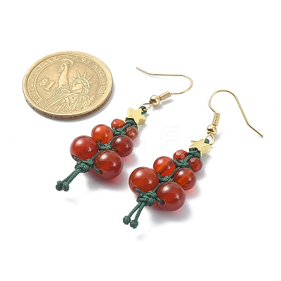 Natural Carnelian & Agate Beaded Christmas Tree Dangle Earrings EJEW-TA00244-1