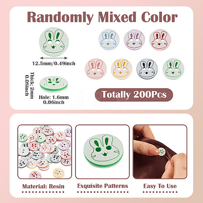 200Pcs 2-Hole Resin Buttons BUTT-TA0001-60A-1