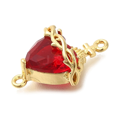Brass FireBrick Cubic Zirconia Sacred Heart of Jesus Connector Charms X-KK-R002-27G-02-1