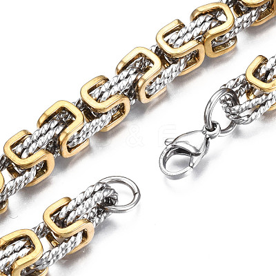 Ion Plating(IP) Two Tone 201 Stainless Steel Byzantine Chain Bracelets BJEW-S057-94B-1