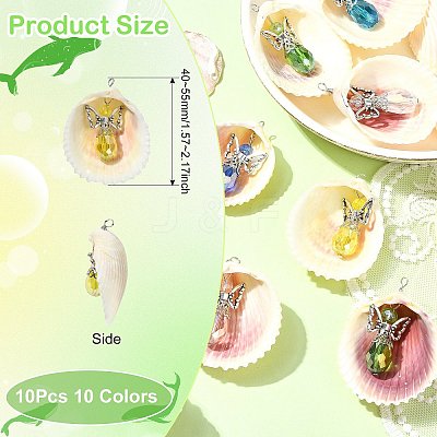 10Pcs 10 Colors Shell & Alloy Glass Angel Big Pendants PALLOY-CJ00051-1