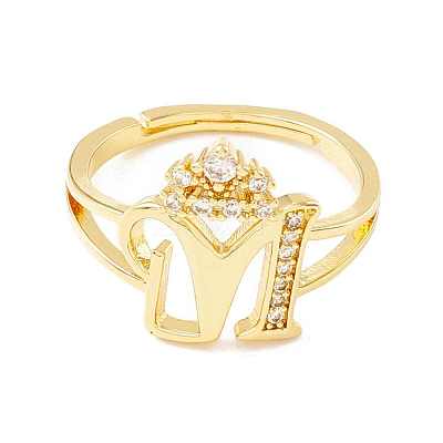 Clear Cubic Zirconia Initial Letter with Crown Adjustable Ring RJEW-M139-17M-1