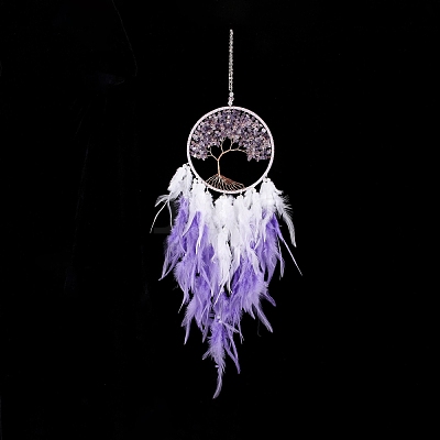 Iron Woven Web/Net with Feather Pendant Decorations AJEW-B017-06-1