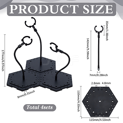 Assembled Hexagon Plastic Action Figure Display Stands with Adjustable Alloy Support Arm ODIS-WH0080-11C-1