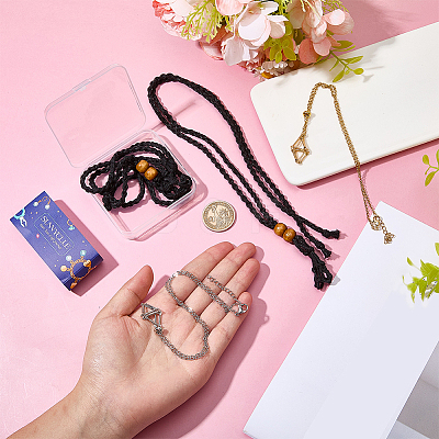6Pcs 3 Styles Waxed Cord & 304 Stainless Steel Macrame Pouch Empty Stone Holder Pendant Slider Necklace Making NJEW-SC0001-88-1
