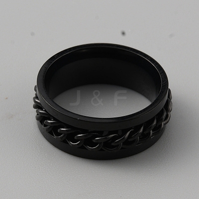 201 Stainless Steel Chain Rotating Finger Ring for Men RJEW-WH0011-12A-1