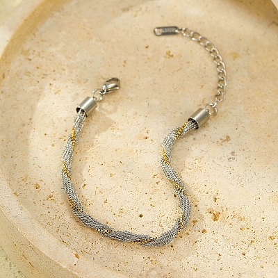 Two Tone 304 Stainless Steel Box Chain Rolled Bracelets for Women Men BJEW-Q028-01GP-1