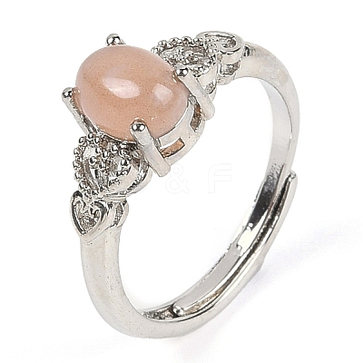 Oval Natural Sunstone Adjustable Rings RJEW-Q819-01P-05-1