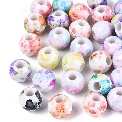 Printed Opaque Acrylic European Beads OACR-Q200-02-1