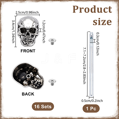 16 Bags Tibetan Style Skull Alloy Decorative Rivets DIY-DR0007-75AS-1