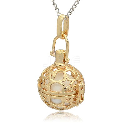 Golden Tone Brass Hollow Round Cage Pendants KK-J226-02G-1