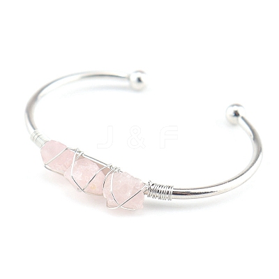Natural Rose Quartz Chips Beaded Cuff Bangles PW-WG90661-05-1
