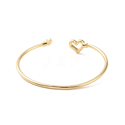 Colorful Cubic Zirconia Heart Open Cuff Bangle BJEW-P280-03G-1