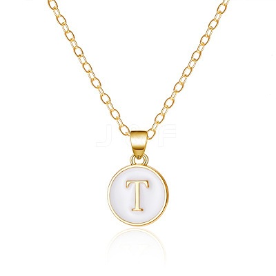 Alloy White Enamel Flat Round with Letter Pendant Necklaces FS-WG63565-20-1