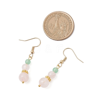 Round Natural Malaysia Jade & Rose Quartz Beaded Dangle Earrings EJEW-JE06471-1