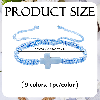 9Pcs 9 Colors Polyester Cord Braided Bead Bracelets BJEW-DC0001-20-1