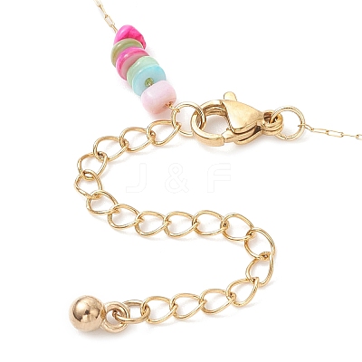 Dyed Disc Natural Shell Beaded 304 Stainless Steel Link Chain Anklets AJEW-AN00725-1