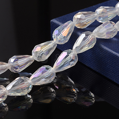 Faceted Teardrop Electroplate Glass Beads Strands X-EGLA-D015-15x10mm-01-1