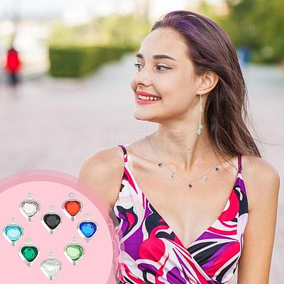 48Pcs 8 Colors Electroplated Natural Quartz Stainless Steel Faceted Heart Charms STAS-UN0056-89-1