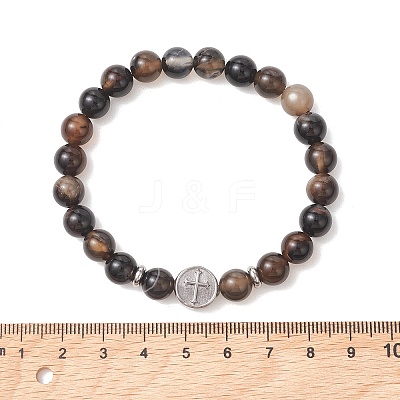 Round Natural Black Onyx Beads Stretch Bracelets BJEW-JB13665-1