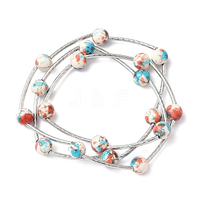 Round Synthetic Turquoise Beads Multi-strand Bracelets for Women BJEW-JB12335-01-1