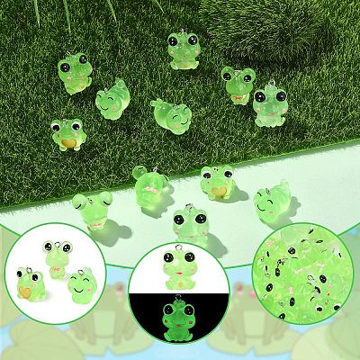 24Pcs 6 Styles Luminous Frog Resin Pendants RESI-YW0006-19-1
