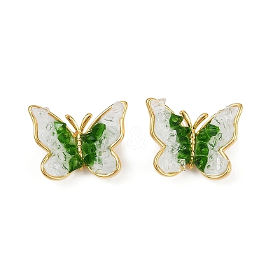 Butterfly Brass Stud Earrings EJEW-K308-05G-02-1