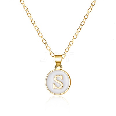 Alloy White Enamel Flat Round with Letter Pendant Necklaces FS-WG63565-19-1