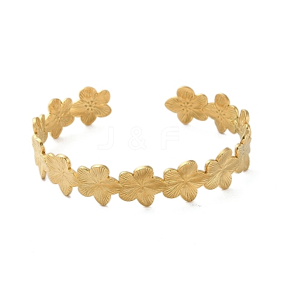 304 Stainless Steel Flower Open Cuff Bangles for Women BJEW-M316-01G-1