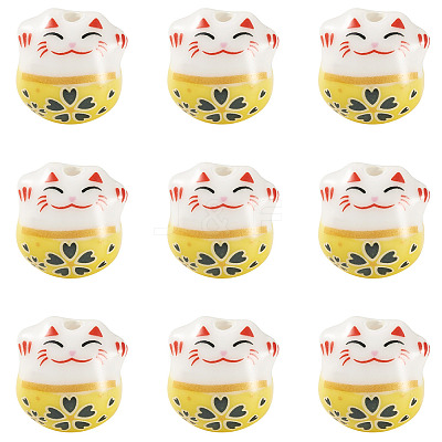 9Pcs Handmade Printed Porcelain Beads PORC-TADJ0001-01F-1