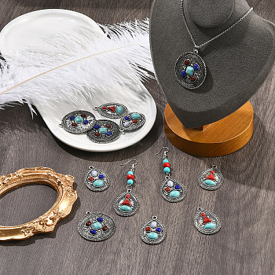 12Pcs 3 Styles Alloy with Dyed Synthetic Turquoise Pendants FIND-SZ0019-79-1