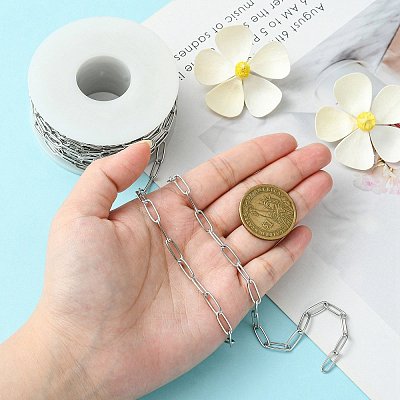Non-Tarnish Handmade 304 Stainless Steel Paperclip Chains STAS-F230-15P-1