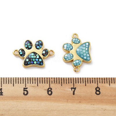 Rack Plating Brass & Shell Paw Print Links Connector Charms KK-K380-15G-1