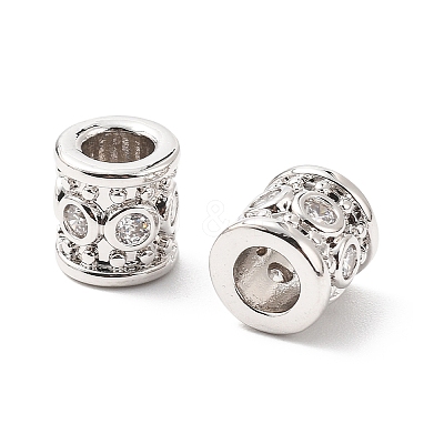 Column Brass Micro Pave Clear Cubic Zirconia European Beads KK-L237-017P-1