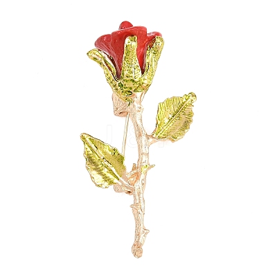 Electroplate Rose Flower Shape Alloy & Imitation Pearl Lapel Pins for Backpack Clothes JEWB-B037-01C-1