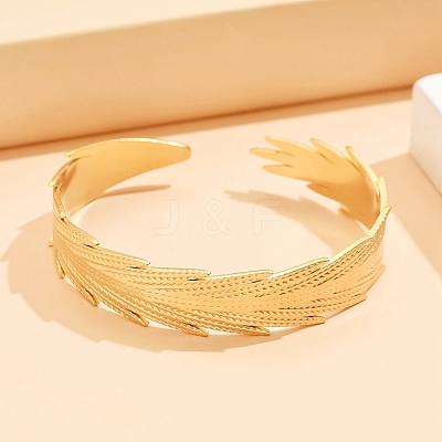 304 Stainless Steel Leaf Open Cuff Bangles for Women SA-CBABC9E-03G-1