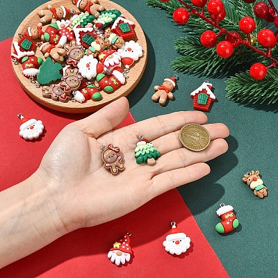 40Pcs 8 Styles Christmas Opaque Resin Pendants RESI-YW0005-54-1