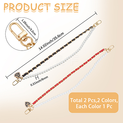 2Pcs 2 Colors PU Leather & Plastic Pearl Phone Hand Strap Chains AJEW-CN0003-47A-1