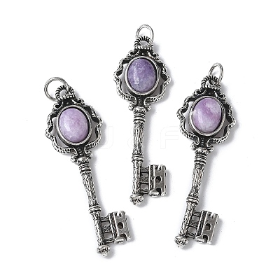 Key Brass Natural Lepidolite Big Pendants KK-D361-01AS-21-1