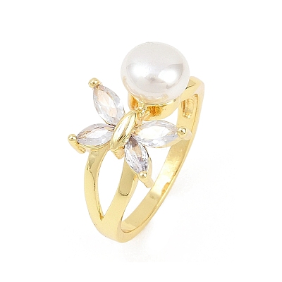Brass Micro Pave Cubic Zirconia Finger Rings for Women RJEW-D340-02G-04-1