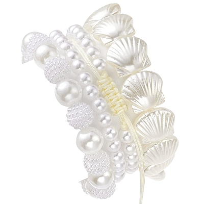 4Pcs 4 Style ABS Plastic Imitation Pearl Beaded Stretch Bracelets Set BJEW-JB10104-1
