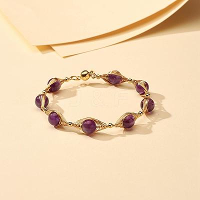 Natural Amethyst Beaded Bracelets for Men Women BJEW-TA00012-03-1