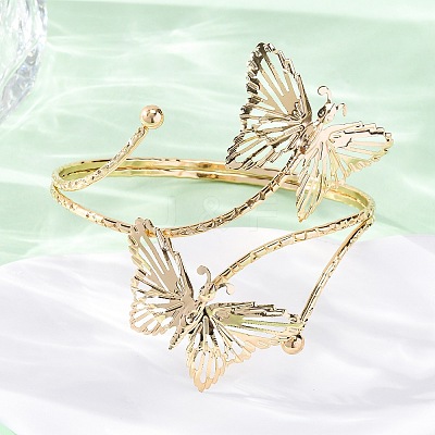 Butterfly Alloy Arm Cuff Bangles for Girl Women AJEW-A063-01I-G-1