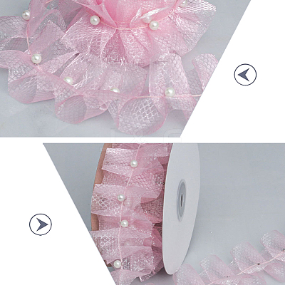 Polyester with Plastic Pearl Bead Wrinkle Ribbon OCOR-WH20003-63A-1